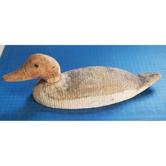 Other - Vintage Hand-Carved Wooden Duck Decoy with Authentic Rasp-Textured Finish